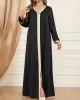 Belted Muslim Printed Split-Front Long Sleeves V-Neck Two Pieces Set Maxi Dresses