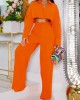 Solid Color Long Sleeves Blouse + Drawstring Elasticity High-Waisted Wide-Leg Pants Trousers Two Pieces Set