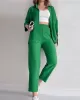 Solid Color High-Low Buttoned Split-Side Lapel Blouses Top+ Elasticity High Waisted  Pants Two Pieces Set