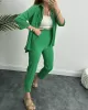 Solid Color High-Low Buttoned Split-Side Lapel Blouses Top+ Elasticity High Waisted  Pants Two Pieces Set