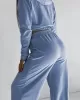 Solid Color Elasticity Hooded Zipper V-neck Long Sleeves Outerwear Top + High Waisted Pants Bottom Two Pieces Set