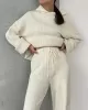 Solid Color Loose Round-Neck Hooded Long Sleeves Sweater Top + Drawstring Pants Bottom Two Pieces Set