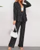 Striped Lapel Long Sleeves Blazer Top + Wide Leg Pants Bottom Two Pieces Set