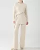 Loose Asymmetric Solid Color Long Sleeves Split-Front Round-Neck Sweater Top + Pants Bottom Two Pieces Set