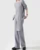 Loose Asymmetric Solid Color Long Sleeves Split-Front Round-Neck Sweater Top + Pants Bottom Two Pieces Set