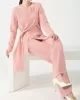 Loose Asymmetric Solid Color Long Sleeves Split-Front Round-Neck Sweater Top + Pants Bottom Two Pieces Set