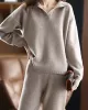 Loose Solid Color Long Sleeves Polo Sweater Top + Pants Bottom Two Pieces Set