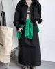 Solid Color Zipper Long Sleeves Loose Drawstring Elasticity Pockets Stand Collar Jacket Top + Split-Back Skirts Bottom Two Pieces Set