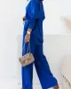 Lapel Long Sleeves Buttoned Pockets Solid Color Shirts Top + Elasticity High Waisted Pants Bottom Two Pieces Set