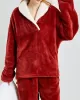 Coral Fleece Split-Joint V-Neck + Pants Pajama Two Pieces Set