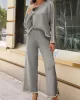 Round-Neck High-Low Long Sleeves Contrast Color Split-Side Sweater Top + Pants Bottom Two Pieces Set