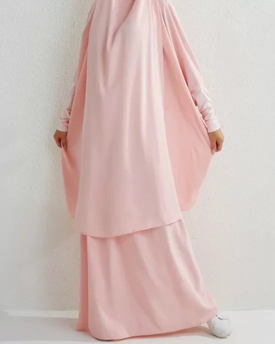 Solid Color Batwing Sleeves Long Sleeves Muslim High Neck Shirts Top + Skirts Bottom Two Pieces Set