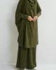 Solid Color Batwing Sleeves Long Sleeves Muslim High Neck Shirts Top + Skirts Bottom Two Pieces Set