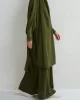 Solid Color Batwing Sleeves Long Sleeves Muslim High Neck Shirts Top + Skirts Bottom Two Pieces Set