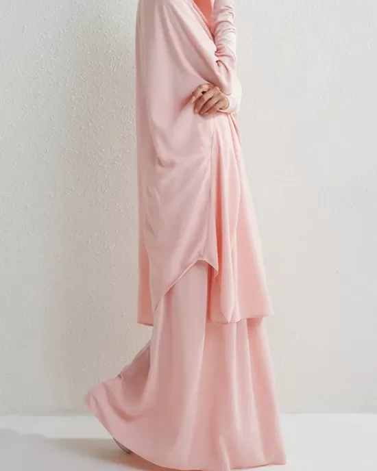 Solid Color Batwing Sleeves Long Sleeves Muslim High Neck Shirts Top + Skirts Bottom Two Pieces Set