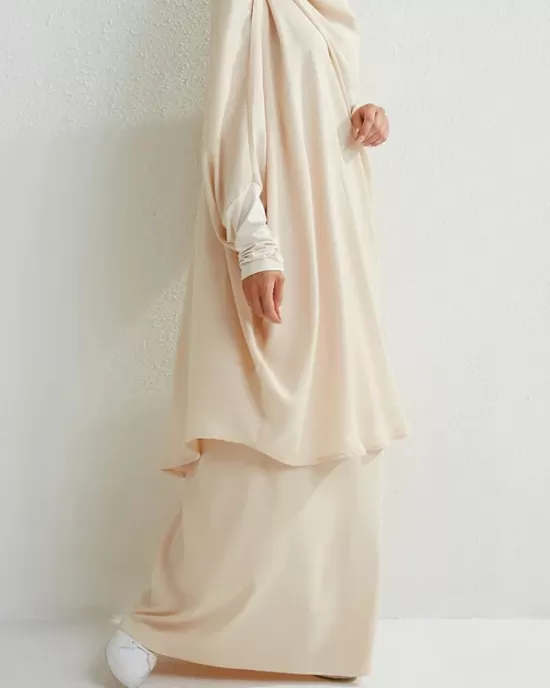 Solid Color Batwing Sleeves Long Sleeves Muslim High Neck Shirts Top + Skirts Bottom Two Pieces Set