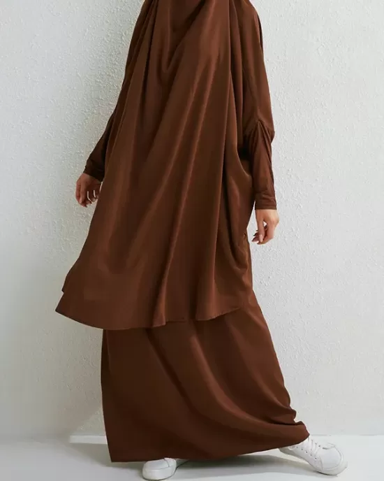 Solid Color Batwing Sleeves Long Sleeves Muslim High Neck Shirts Top + Skirts Bottom Two Pieces Set