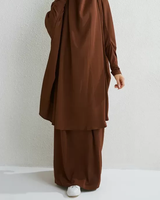 Solid Color Batwing Sleeves Long Sleeves Muslim High Neck Shirts Top + Skirts Bottom Two Pieces Set