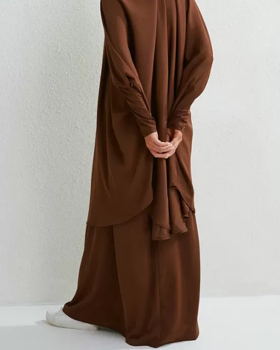 Solid Color Batwing Sleeves Long Sleeves Muslim High Neck Shirts Top + Skirts Bottom Two Pieces Set