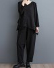 Split-Joint V-Neck Long Sleeves Asymmetric Solid Color T-Shirts Top + Harem Pants Elasticity Pants Bottom Two Pieces Set