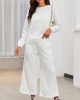 Round-Neck Long Sleeves Loose Solid Color Shirts Top + Drawstring Pants Bottom Two Pieces Set