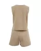 Sleeveless Buttoned Loose Pockets V-Neck Vest Top + Shorts Bottom Two Pieces Set