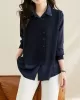 Long Sleeves Loose Solid Color Lapel  Inner Shirt + Pockets Buttoned Outer Knit Vest Two Pieces Set