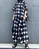 Round-Neck Batwing Sleeves Buttoned Polka-Dot Shirts Top + Elasticity Pockets Harem Pants Pants Bottom Two Pieces Set