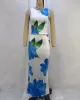 Round-Neck Sleeveless Flower Print Vest Top + Bodycon Skirts Bottom Two Pieces Set