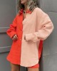 Loose Long Sleeves Contrast Color Split-Joint Lapel Blouse + Solid Color Shorts Two Pieces Set