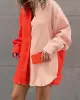 Loose Long Sleeves Contrast Color Split-Joint Lapel Blouse + Solid Color Shorts Two Pieces Set