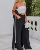 Contrast Color Loose Split-Side Tied Collarless Outerwear Top + High Waisted Pants Bottom Two Pieces Set