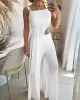 Asymmetric Loose Sleeveless Hollow Collarless  Vest Top + Wide Leg Pants Bottom Two Pieces Set