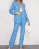 Loose Pockets Long Sleeves Striped Lapel Blazer Outerwear + Suits Bottom Two Pieces Set