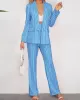 Loose Pockets Long Sleeves Striped Lapel Blazer Outerwear + Suits Bottom Two Pieces Set