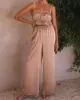 Elasticity Pleated Solid Color Spaghetti-Neck Tops + High Waisted Drawstring Pants Trousers Two Pieces Set