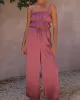 Elasticity Pleated Solid Color Spaghetti-Neck Tops + High Waisted Drawstring Pants Trousers Two Pieces Set