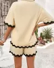 Loose Short Sleeves Split-Joint Lapel Blouse + Drawstring Elasticity Shorts Two Pieces Set