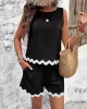 Loose Sleeveless Split-Joint Round-neck Vest + Wide Leg Shorts Two Pieces Set