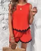 Loose Sleeveless Split-Joint Round-neck Vest + Wide Leg Shorts Two Pieces Set