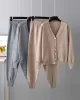 Casual Loose Solid Color V-Neck Cardigan Tops & Harem Pants Two Pieces Set