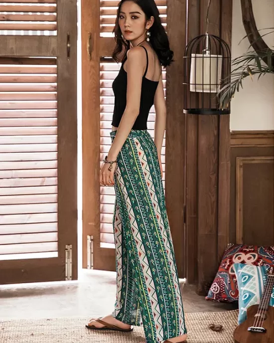 Casual Loose High Waisted Floral Printed Wide Leg Pants Bottoms