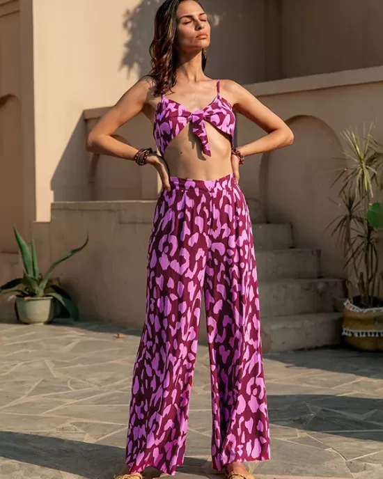 Vacation Loose Floral Printed Vest&Pants Two Pieces Set