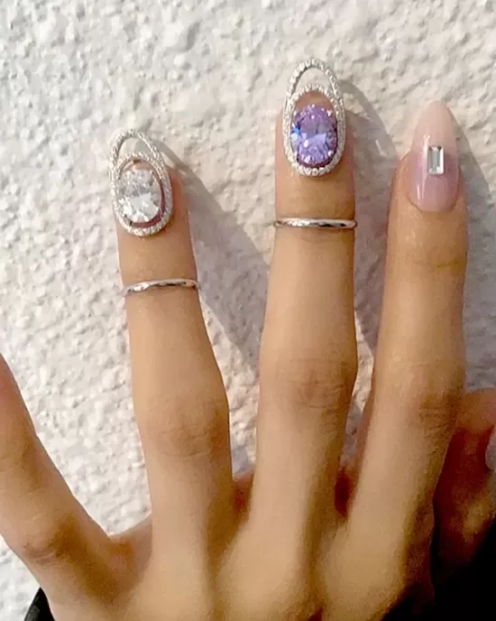 Rhinestone Geometric Nail Ring