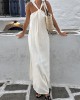 Pleated Solid Color Loose Sleeveless Spaghetti-Neck Maxi Dresses