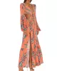 Floral-Print Bandage Puff Sleeves Asymmetric Bohemian Maxi Dress