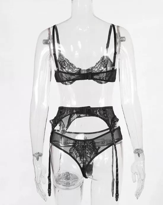 Sexy Lace Split-Joint Underwired Three-Piece Lingerie Set