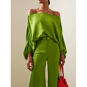 Solid Color Split-Joint Batwing Sleeves Loose Off-The-Shoulder Blouses