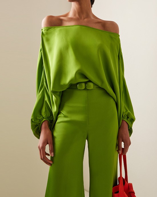 Solid Color Split-Joint Batwing Sleeves Loose Off-The-Shoulder Blouses