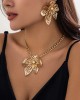 Chains Flower Shape Hollow Pleated Three Pieces Dainty Necklace + Earrings Accessories